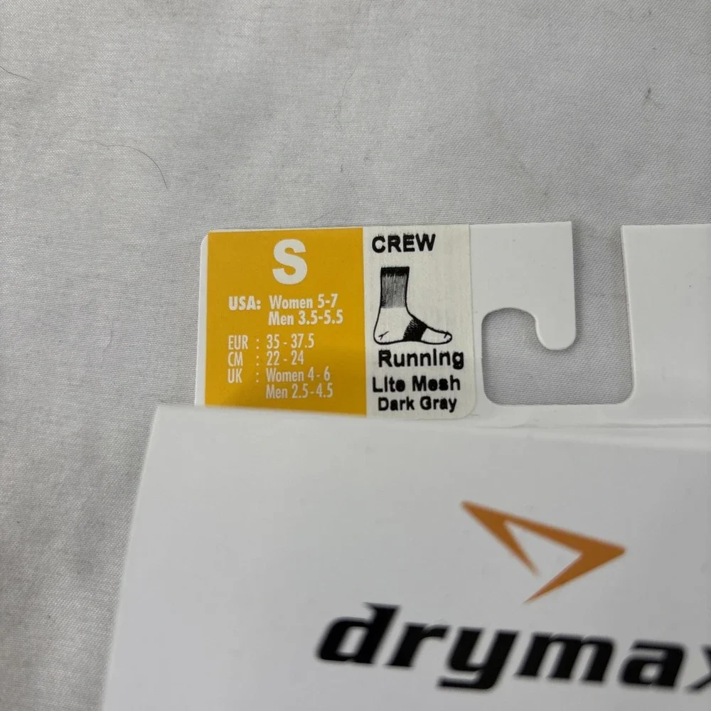 Drymax Running LiteMesh Small Crew Dark Grey Striped Socks Woman 5-7 Men 3.5-5.5